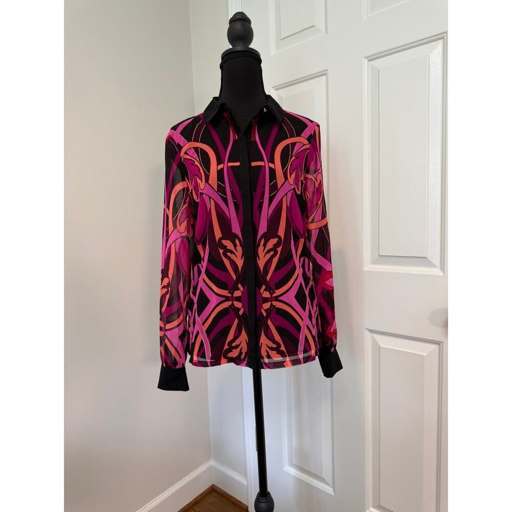 Ted Baker London Orange, Pink, & Black Graphic Print Blouse